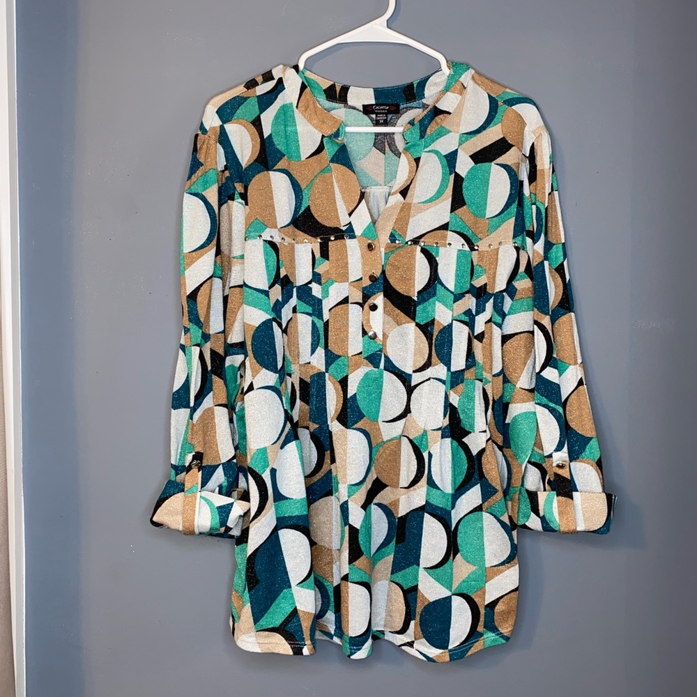 Green and Tan Long Sleeve Top | Women’s Size 3X